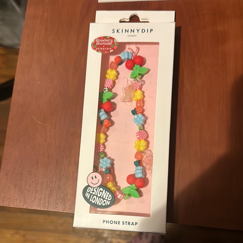 Strawberry Shortcake Colorful Beaded Phone Strap. Brand New in Box